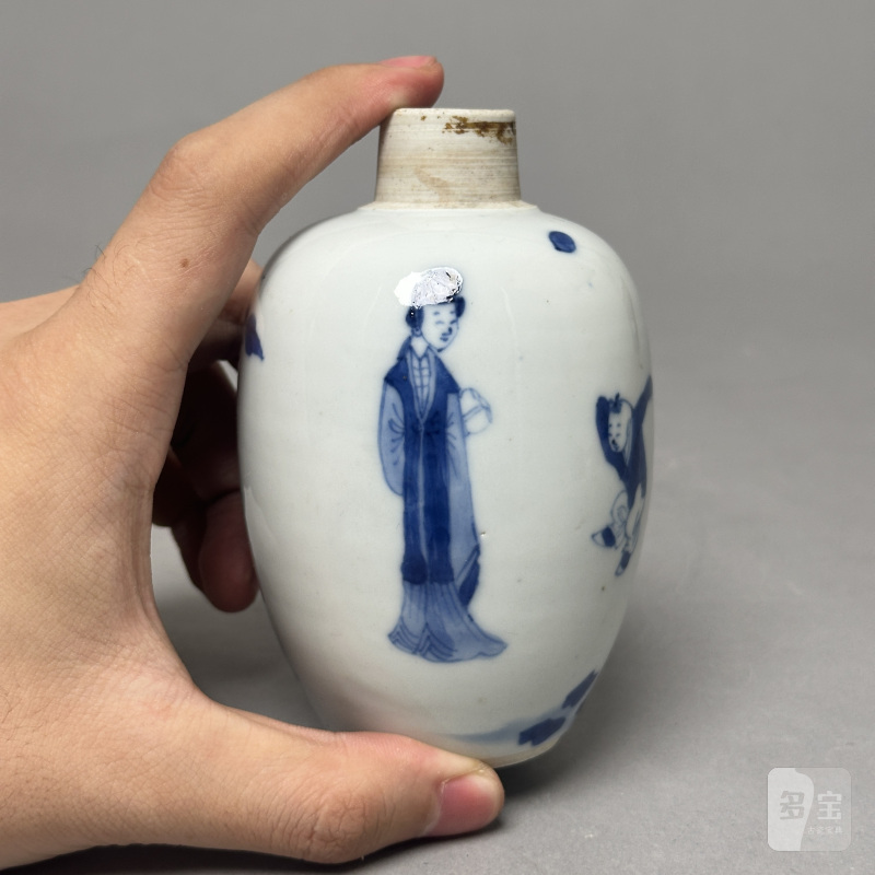 清康熙 青花人物图罐 - 图2